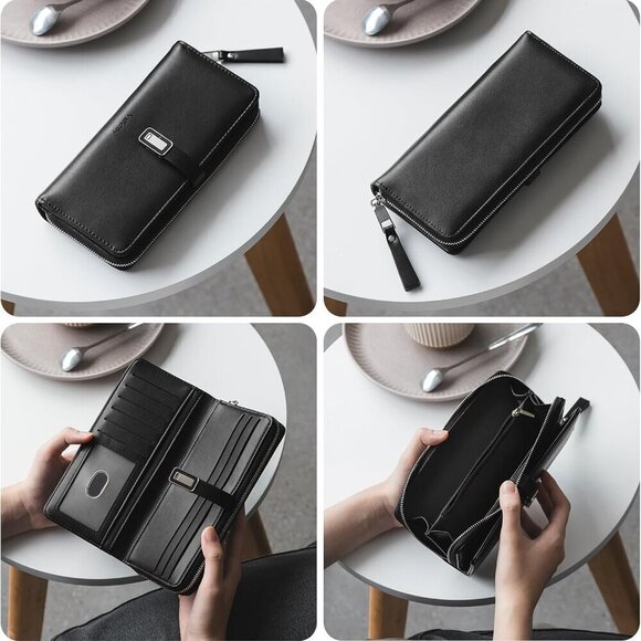 Large Wallets for Women, Leather Lightweight Long Clutch Wallet for Women, Zippe - Picture 7 of 8